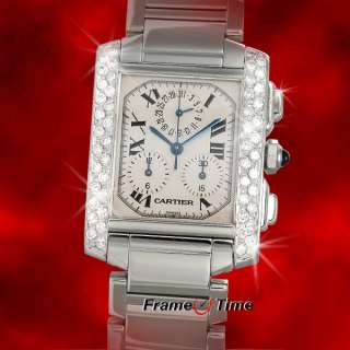 Cartier Men Tank Francaise Diamond Chronograph Steel Chrono White 