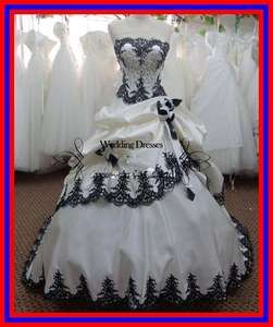  Luxury White and Black Embroidery Wedding Dress Size 6 8 10 12 14 16