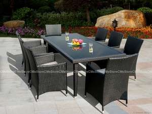 Outdoor Patio Wicker Furniture 9pc Modern Dining Set  
