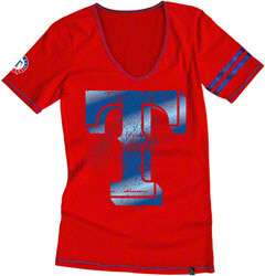 Texas Rangers Red Womens Baby Jersey Scoop Neck T Shirt 
