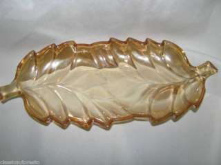 Vintage Iridescent Amber Carnival Glass Leaf dish  