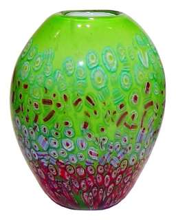 Green Millefiori Blown Glass Vase Home Spring Summer Decor Gift 10 
