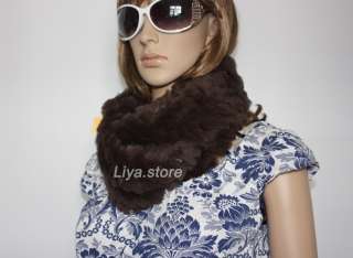 new womens real rabbit fur long coffee knit scarf wrap shawl neck 