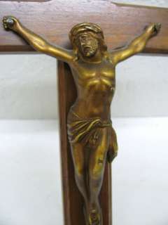   Antique Religious Wood Cross Crucifix Bronze Jesus Christ Corpus