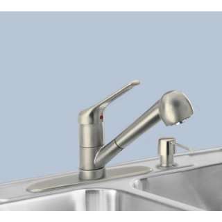   Handle Pullout Kitchen Faucet with Soap Dispenser in Brushed Nickel