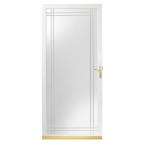   36 in. White Fullview Etched Glass Storm Door with Brass Hardware