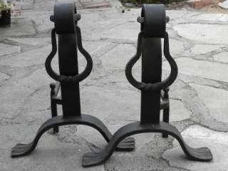 ANTIQUE HAND FORGED IRON FIREPLACE ANDIRONS  