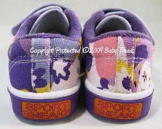 Girls Tennis Shoes Purple Flower Velcro Canvas Athletic  