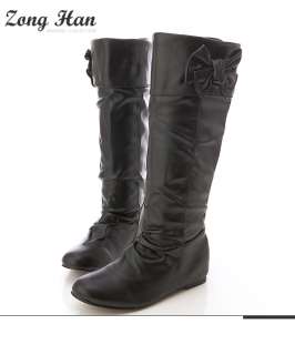   Womens Cute Bow Knee High Invisible 1.96 Boots in Black & Brown