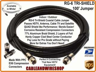 100 Foot RG 6 Coaxial Cable Jumper 2.2 GHz Satellite HDTV Antenna