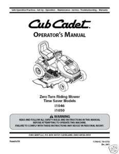 Cub Cadet Operators Manual Model # i1046 & i1050  