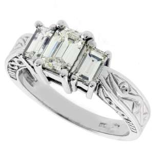 71 TCW 14k Emerald Cut Diamond 3 Stone Ring H VS1  