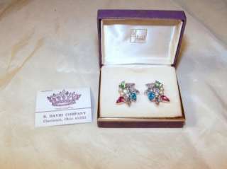 Vintage NOS B. David Family Crown Earrings w/Box  