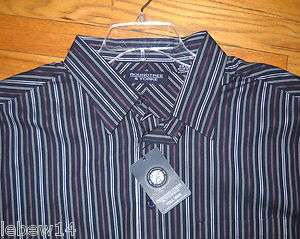 Roundtree Mens LS Navy Purple Thin Striped Shirt XLT, 2X, 2XLT, 3X 