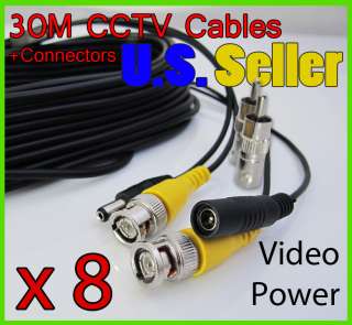 100FT 30M CCTV SECURITY CAMERA VIDEO POWER CABLE CORD  
