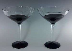 Assymetric Art Black Clear Martini Margarita Glasses  