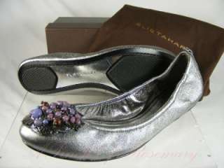   Womens Lucy Metallic Leather Ballet Flat Shoes Dark Silver 8  