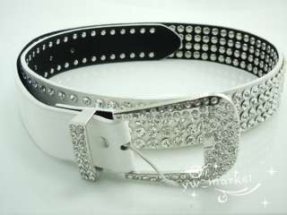 Bling Rhinestone Crystal Leather Women Waist Belt #116 white  