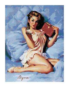 Vintage Retro Pin Up Girl on Bed Cross Stitch Pattern  