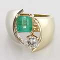 Gorgeous Vintage Diamond Green Emerald 14K Yellow White Gold Fashion 