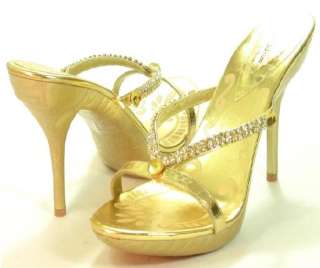 GOLD Slip on Sandals Shoe Heel Bootie w/Rhinestones NEW  