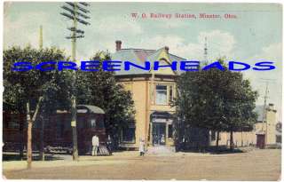 1911 W.O. RAILROAD STATION MINSTER OHIO POSTCARD  