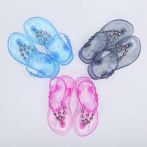 Baby Kids Clear Crystal Detailed Jelly Sandals T strap Flat Thong 