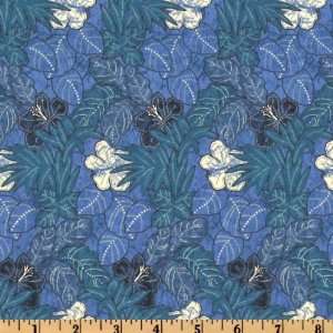  44 Wide Asante Packed Leaves Blue Fabric By The Yard 