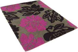 CHEAP MODERN WOOL RUG Grey Black Pink Flowers 90x150  