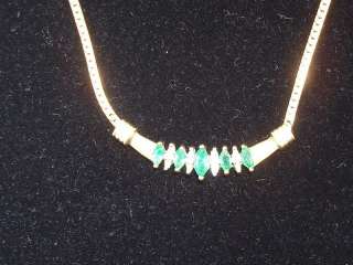 10K SOLID GOLD 1/3 CTW EMERALD AND DIAMOND NECKLACE  