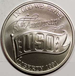 1991 D $1 Silver USO 50th Anniversary Dollar Gem BU  