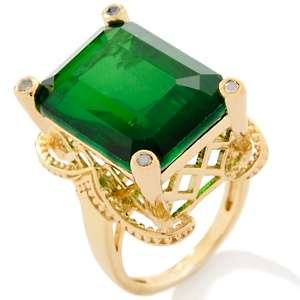   .58ct Enhanced Green Quartz and Black Diamond Vermeil Ring 
