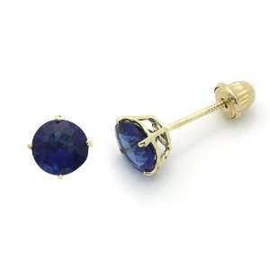  14K Yellow Gold Round 5mm Birthstone CZ Stud Earrings For 