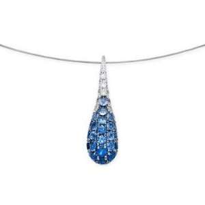  1/2 Carat Blue Sapphire & Diamond 14K White Gold Pendant w 