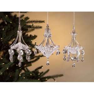   of 6 Rustic Fire Crystal Chandelier Style Christmas Ornaments 6.75