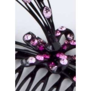   Hair Accessory ~ Pink Crystal Flower Hair Pin Comb (Style 3375 Pink