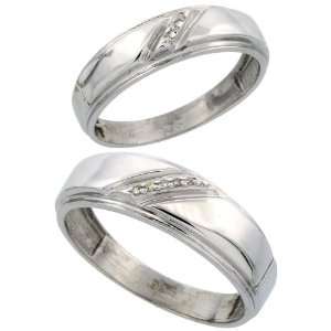  Sterling Silver Diamond Wedding Rings Set for him 7 mm and 