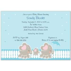  Elephant Family   Boy Baby Shower Invitations   Set of 20 