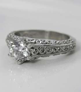   ROUND ANTIQUE STYLE FILIGREE SOLITAIRE ENGAGEMENT RING 14K GOLD  