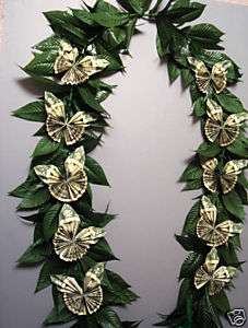 Hawaiian $20 Money Butterfly Luau Graduation Maile Lei  