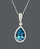 14k White Gold Necklace Blue Topaz 3 ct. t.w. and Diamond 1/10 ct. t.w 