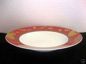 222 Fifth FORBIDDEN CITY Red & Gold Rimmed Soup Bowls  