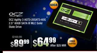 OCZ Agility 3 AGT3 25SAT3 60G 2.5 inch 60GB SATA III MLC Solid State 