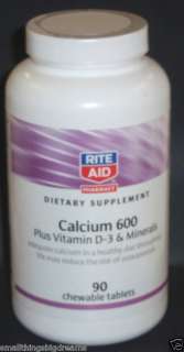 Rite Aid Calcium 600 + D 3 & Minerals (90 Chewables)  