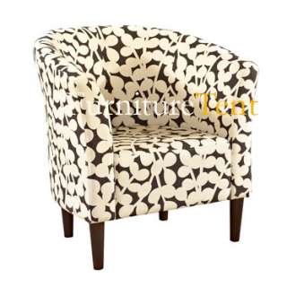 Barrel Shaped Accent Chair with Brown Modern Floral Fabric & Merlot 