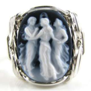 Dancing Graces Agate Cameo Ring Sterling Silver Custom Jewelry  