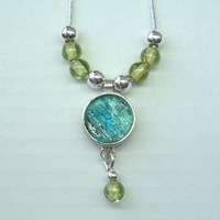 Roman glass necklace silver pendant Israeli jewelry new  