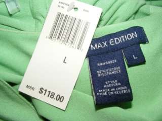 New MAX EDITION Kiwi Lime green tie back ruched dress L  