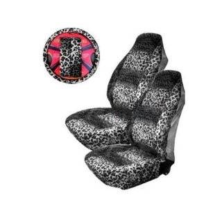 Snow Leopard Print 5 piece Highback Seat Covers / Steering Wheel Cover 