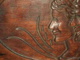 VINTAGE Art DECO GLADIATOR Soldiers OVAL Wood Carving Plaque Salvaged 
